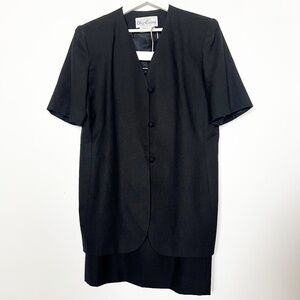 Oleg Cassini Skirt Suit Size 14 Black Rayon 2 piece Blazer Jacket Skirt Vintage